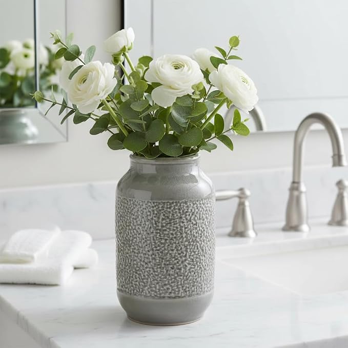 Ceramic Vase for Home Decor, 9 Inch Minimalist Decorative Vases for Flower, Centerpieces, Bookshelf, Tabletop, Living Room, Bathroom, Entryway, Coffee Table Decor, Grey