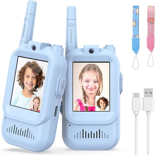 Walkie Talkies for Kids Pack of 2, Rechargeable Long Range Two Way Radios Toys for Boys Girls Age 3-5, Outdoor Adventure Camping Hiking, Birthday with Pink Blue Design