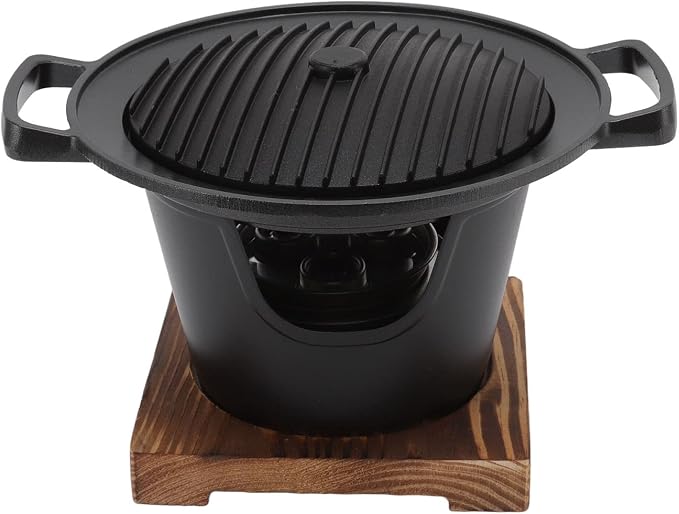 Portable Wooden Charcoal Grill,Japanese Hibachi Tabletop BBQ for Indoor/Outdoor Use, Camping, Patio, Backyard & Picnic | Durable Cast Iron & Aluminum Alloy Construction