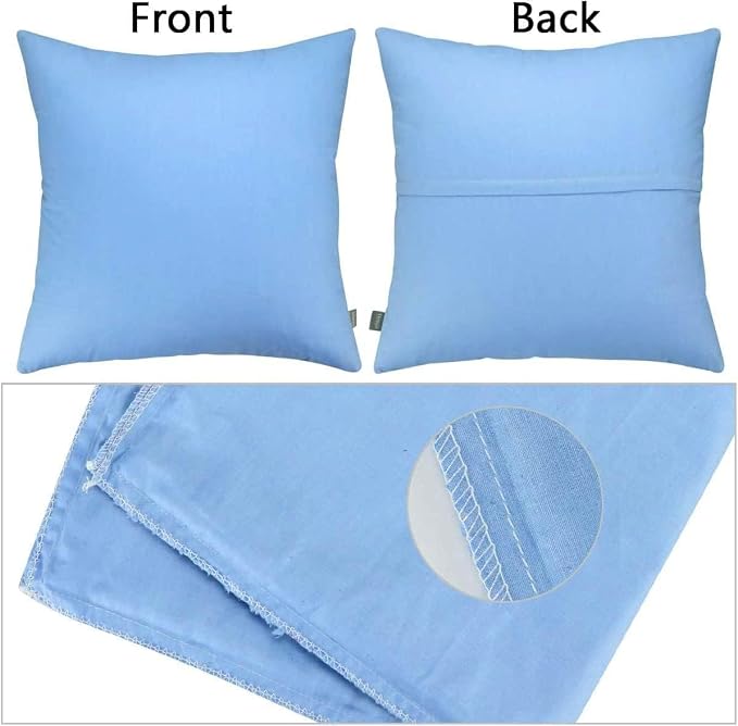 4-Pack 100% Cotton Comfortable Solid Decorative Throw Pillow Case,Thmyo Square Cushion Cover Pillowcase Sublimation Blank Pillow Covers DIY Throw Pillowcase for Sofa(16x16 inch/ 40x40cm,Sky Blue)