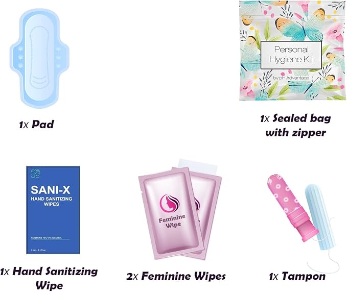 Butterfly Style Menstrual Kit All-in-One 100 Pack | Convenience on The Go | Period Kit Pack for Travelling, Tweens & Teenagers or just When You’re Out | Individually Wrapped Feminine Hygiene Product