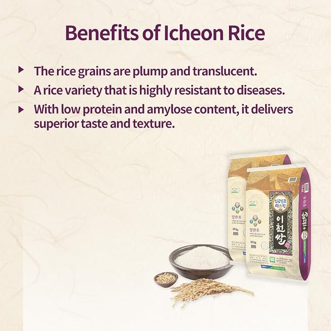 ICHEON RICE(ALCHANMI) - Premium Korean White Rice, Korean Imgumnim-pyo(KIng' rice) No Additives, Family Size 8.8lb(4kg)
