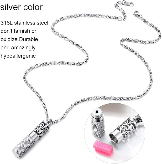 Men Perfume Locket Round Bottle Pendant Necklace Diffuser Essential Oil Women Jewelry Stainless Steel Aromatherapy Pads Necklace