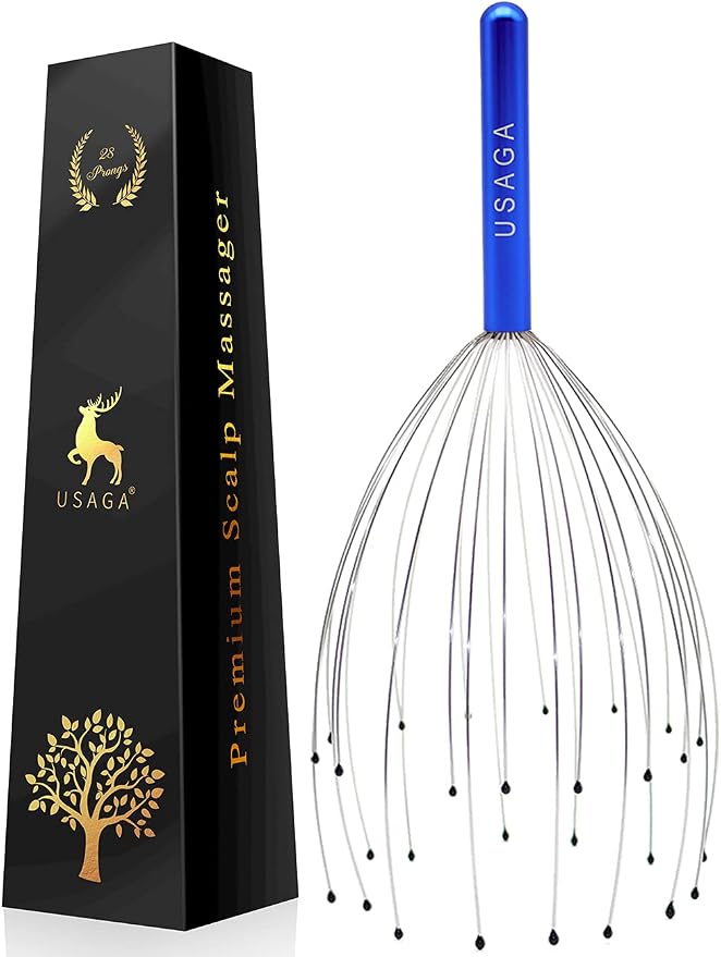 USAGA 28 Fingers Head Scratcher, Head Massager, Scalp Massager for Scalp Body Relaxing (Blue)