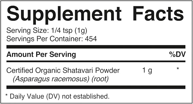 Vitamatic Certified USDA Organic Shatavari Powder – 1 lb (16 oz) Traditional Ayurvedic Herb for Women’s Health, Hormonal Balance & Vitality