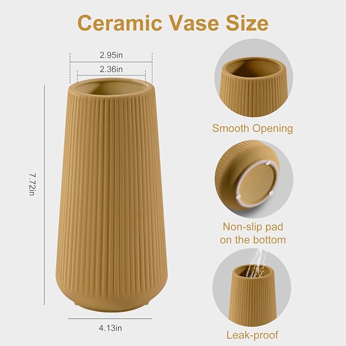 Milk Coffee Ceramic Vase, GUKJOB Small Cute Flower Vase for Pampas Grass, Home, Living Room, Dining Table, Farmhouse, Office Decor, Bedroom, Table, and Kitchen Shelf (Milk Coffee)