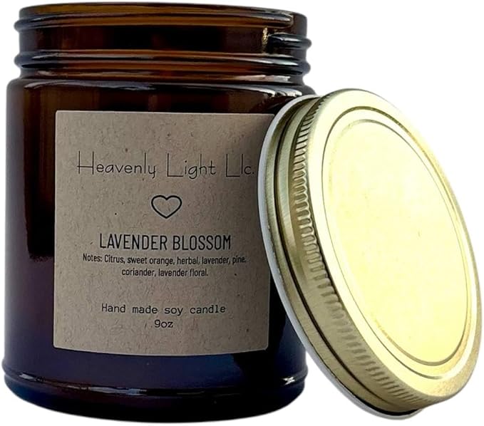 Heavenly Light LLC Lavender Blossom 100% Non-Toxic 9 oz Scented Soy Wax Candles