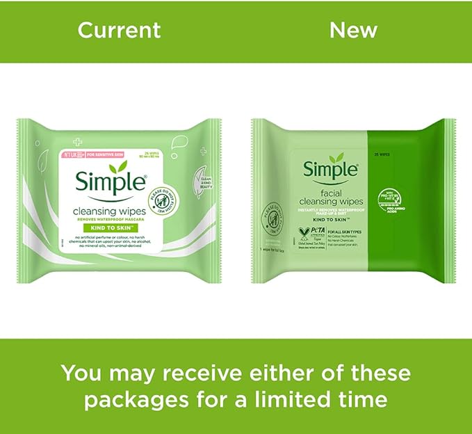 Simple Kind to Skin Cleansing Facial Wipes, 25 Count (Pack of 6)