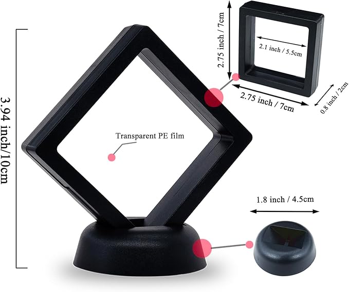 10Pcs Coin Holder Challenge Coin Display Stand, Black 3D Floating Display Case for AA Coin Medallions Jewelry Rock Gem Arrowhead Collecting and Display (2.75×2.75×0.8 inches)