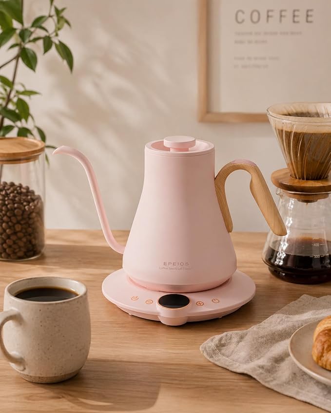 Cocinare Gooseneck Electric Kettle, ±1°F Precise Temperature Control, 1500W Fast Heating, Pour Over Coffee & Tea Kettle with Brew Timer & Keep Warm, Stainless Steel, 0.9L (Munch Pink)