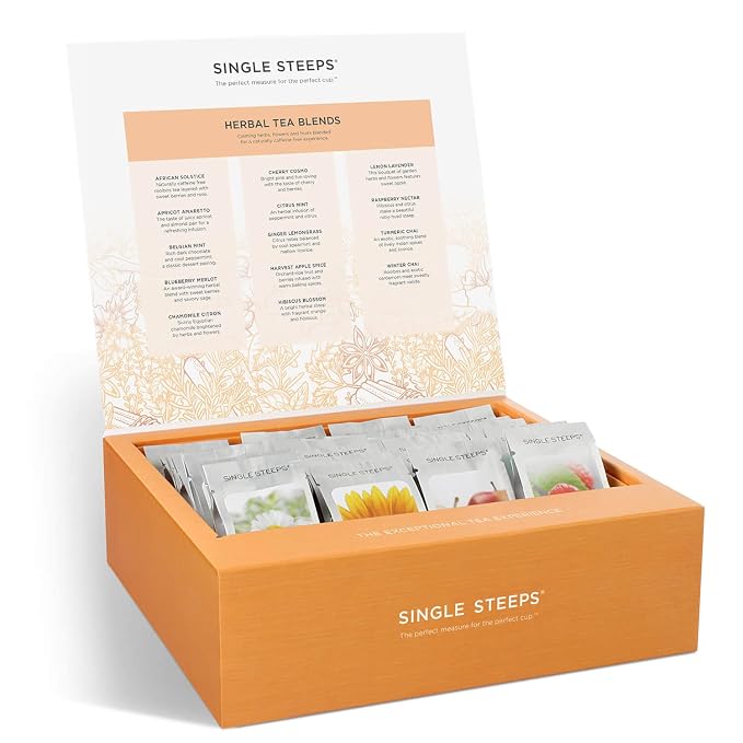 Tea Forte Single Steeps Loose Leaf Tea Sampler Tea Chest, Assorted Variety Tea Box, 28 Single Serve Pouches, Herbal Tea