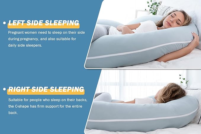 INSEN Pregnancy Pillows for Sleeping, Maternity Pillow with Cooling Cotton Cover, C Shaped for Pregnant Side Sleeping,Green