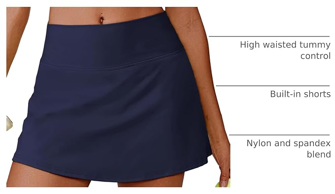 PINSPARK 14" Womens Tennis Skirt High Waisted Golf Skort with 2 Pockets | Built-in Shorts, A Line, Tummy Control, Stretchy, Casual, Mini, Workout, Pickleball, Running, Skort for Woman