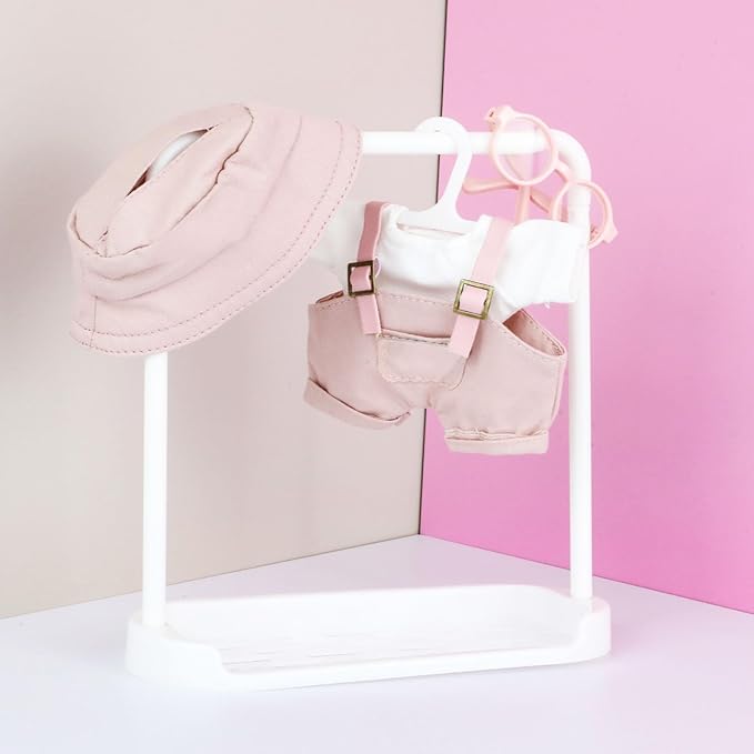 Doll Clothes (NO Doll) 17cm Pink Outfits for Dolls Cute Hat Overalls Set Glasses and White T-Shirt Exquisite Clothes Accessories (Pink Jumpsuit)