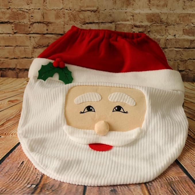 VANTATY Christmas Santa Claus Toilet Seat Cover, Soft Flannel Chair Xmas Toilet Cover, Party Christmas Ornaments Holiday Decor