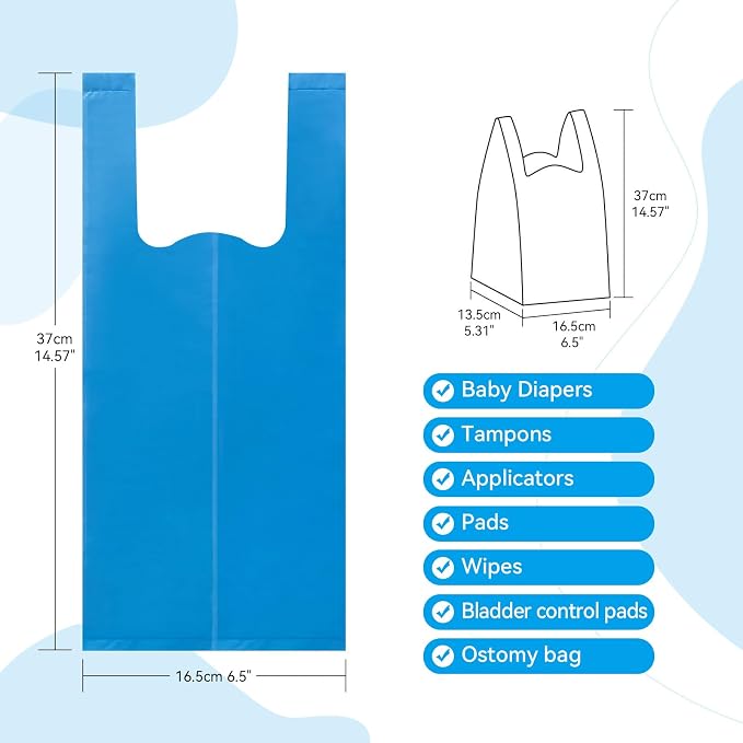 Sanitary Napkin Disposal Bags (180 counts), Scented | for Pads, Tampons, Diapers, Liners, Wipes, Incontinence| No Mess, Odor-Free, Disposable Hygiene Bags, Blue