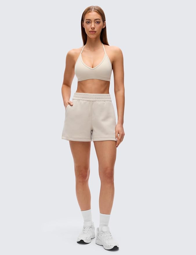 CRZ YOGA Butterluxe Soft Double Lined T-Back Sports Bras for Women - V Neck Adjustable Strap Yoga Crop Top Casual Non Padded