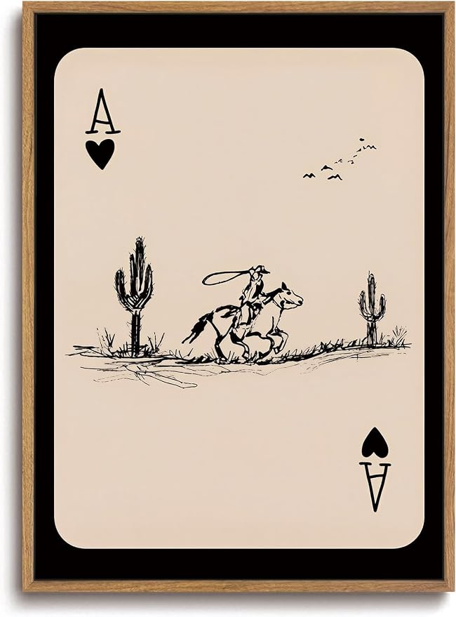 ZZLWBKGL Western Wall Decor Cowboy Poker Canvas Art Vintage Framed Wall Art | Cactus Artwork Mid Century Picture Southwest Farmhouse Paintings for Bedroom Living Room 8x10in