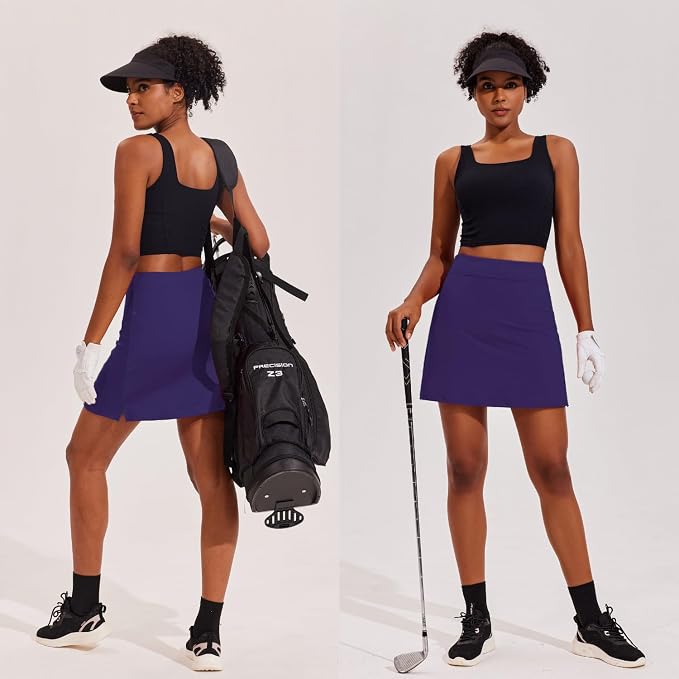 Ekouaer 16" Skorts for Women with Pockets Golf Pickleball Tennis Skirt | Silicone Grippers,2 Inner Pockets,Wide Waist,Side Slit Hem,Breathable,Soft,Lightweight
