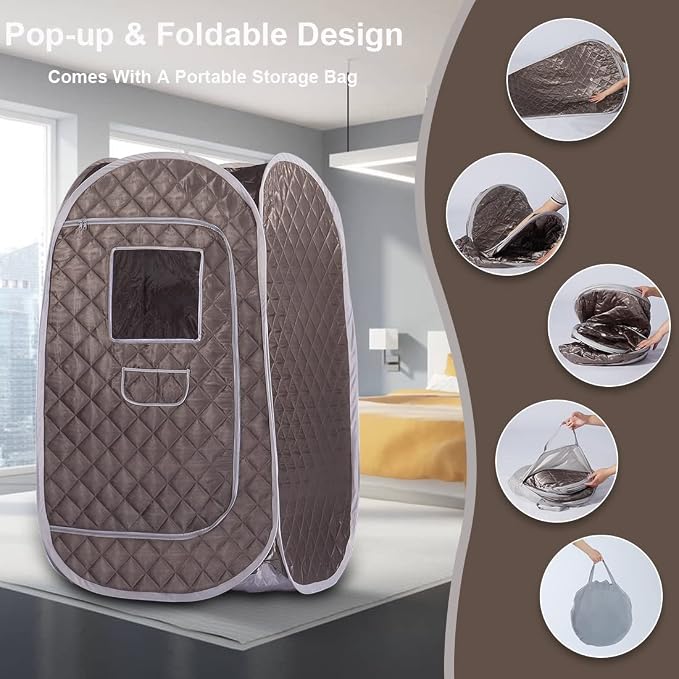 Smartmak Portable Steam Sauna Tent, Full Body Foldable One Person Spa Room for Detox Therapy Without Steamer (33.49 * 33.49 * 55.16in Darkgrey)