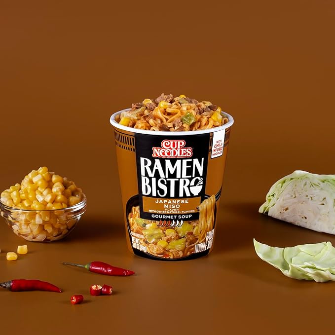 Nissin Cup Noodle Ramen Bistro, Japanese Miso, 3.1 Ounce (Pack of 6) | Quick, convenient meal ready in minutes with just hot water.