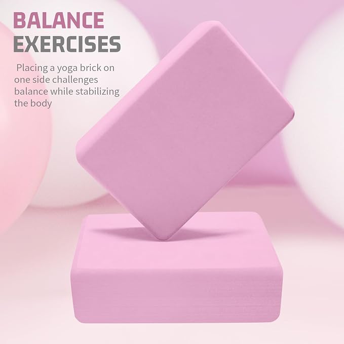 Yoga Blocks 2 Pack 3x6x9IN Foam Block Supportive Latex-Free with Rounded Edges, Non-Slip Exercise Blocks for Pilates, Meditation, Balance, Stretching and Deep Poses