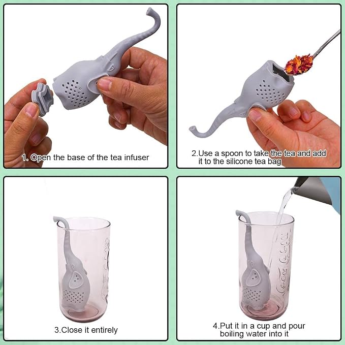 Numola Silicone Tea Infuser Set of 2, Cute Elephant Loose Leaf Tea Strainer with Stainless Steel Teaspoon, Reusable Tea Ball Filter for More Enjoyable Tea Times with Friends and Family