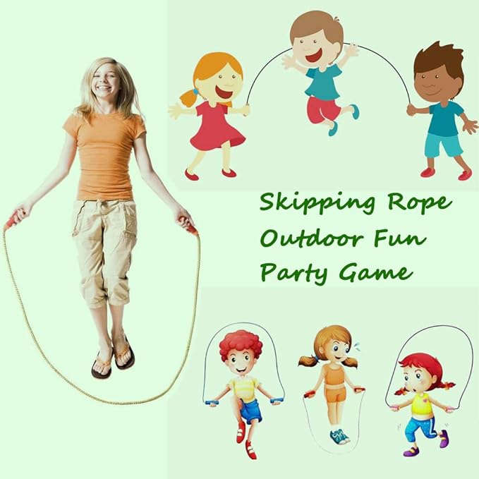 16 FT Double Dutch Jump Rope for Kids - Wooden Handle - Adjustable Cotton Braided Fitness Skipping Rope for Fitness, Outdoor Fun, School Sports, and Party Games