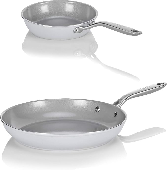 TECHEF - CeraTerra 8" & 12" Ceramic Nonstick Frying Pan Skillet, (PTFE, PFAS, and PFOA Free), Dishwasher Oven Safe, Stainless Steel Handle, Induction-Ready, Made in Korea (2-Piece Set)