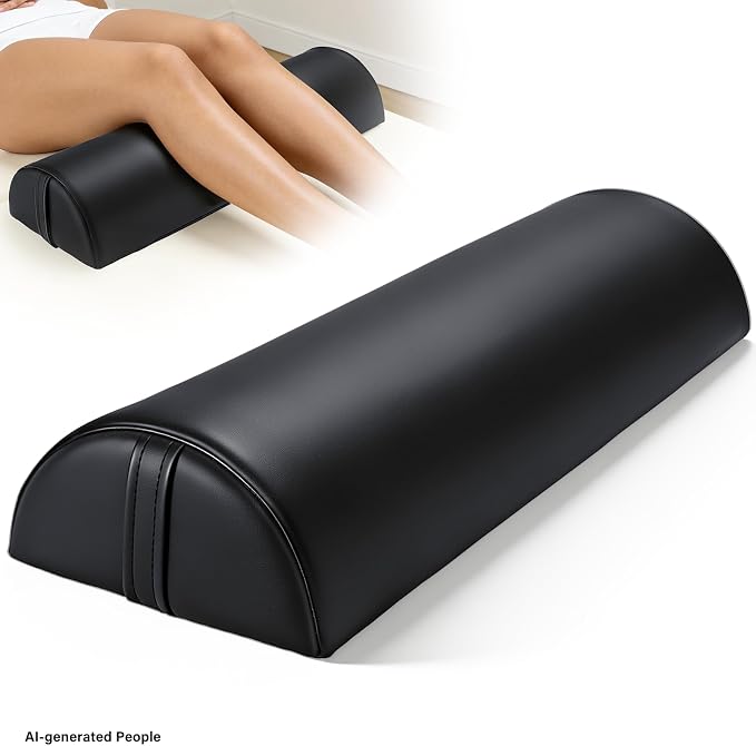 Noverlife Upgraded Large Massage Bolsters for Under Legs, 24 x 8 x 4 in Leg Bolster for Massage Table PU Leather Half Moon Pillow, Ankles Back Pain Relief Knee Bolster Cushion Bolster Pillow for Legs