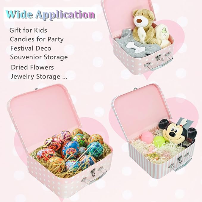 Paperboard Suitcases Set of 3 Decorative Boxes, Compatible with Barbie Storage Organizer, Doll Clothes, Toys, Photos, Accessories, Hat, Cute Storage Gift Boxes for Kids Girls Home Decoration