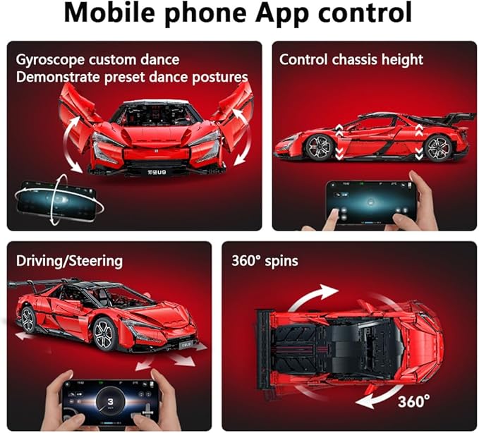 Master Yangwang U9 Super Car Brick Set, C64011W 1:8 Sports Car Building Block Kit with U-Turn Function, Dancing Building Block Model for Adults Collectors (3671PCS)