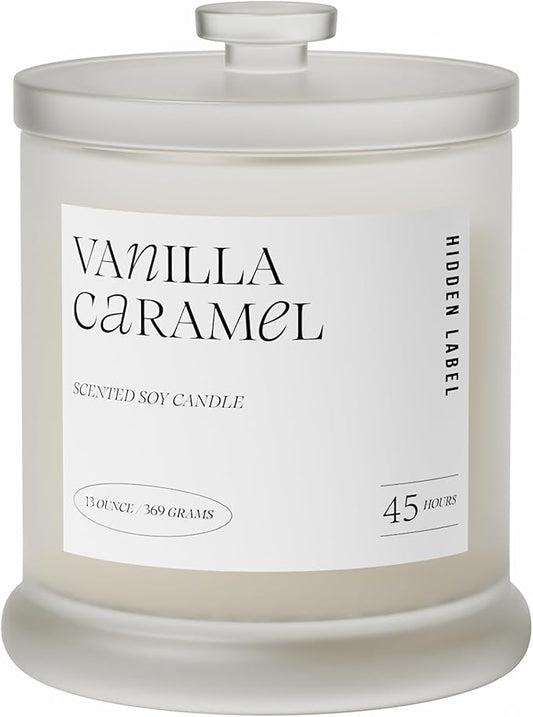 Vanilla Caramel Scented Candle, 13oz Natural Soy Wax Non Toxic, 2 Wick Large Aromatherapy Candles for Home Scented, 75hours Clean Burn,Long Lasting Big Jar Candles for Women,Stress Relief & Relaxation