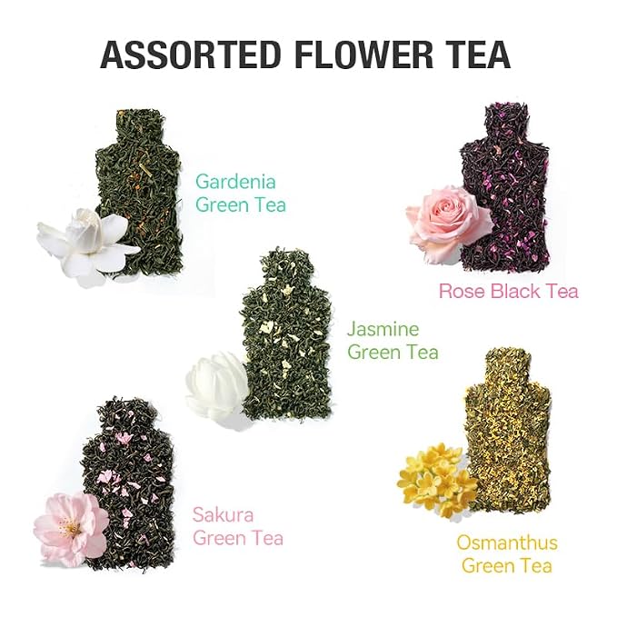 Funtea Cold Brew Flower Tea Bags, Caffeine Free Herbal Tea, Unsweetened Natural Floral Tea, Individually Wrapped, Refreshing Iced Tea for Daily Hydration, 10 Count(Pack of 1) (Assorted Flower Tea-10 Count)