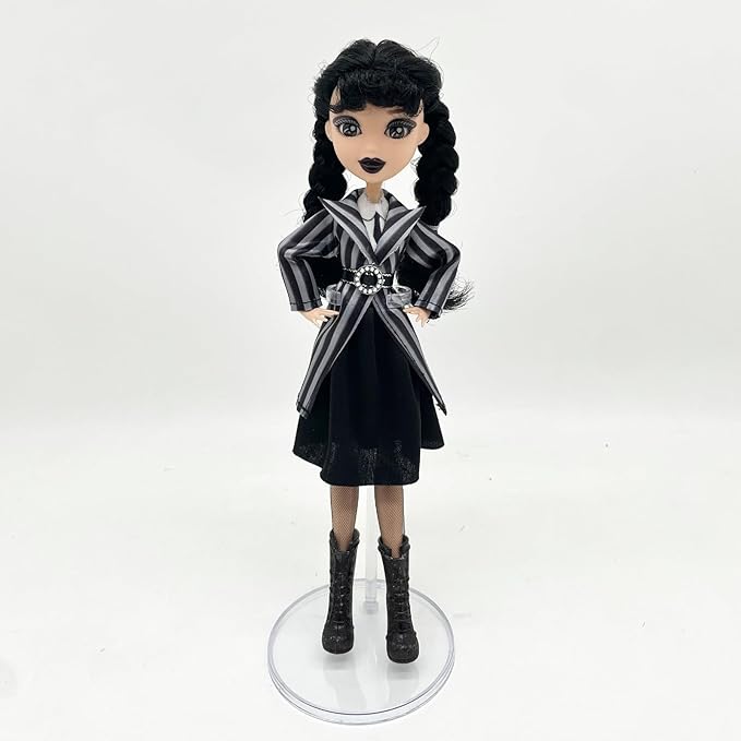 Dumwick 9'' Adams Doll with Gift Box, High Heels, Black Dress, and Hair, Perfect Christmas and Birthdays Toy Gift for Girls & Fans (Braces + Stripes)