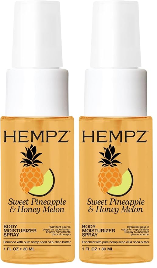 Hempz Tropical Hydrating Body Mist Spray, Sweet Pineapple & Honey Melon, Lightweight Moisturizing Fragrance, Vacation Essential, Travel Size Moisturizer, 1 fl.oz. (Pack of 2)