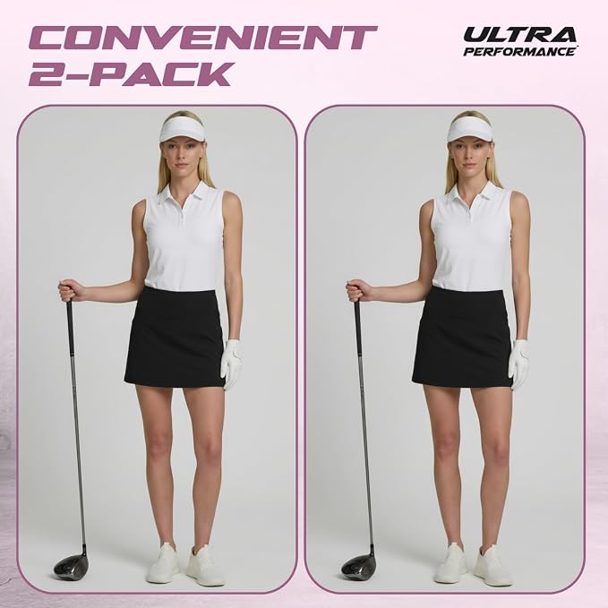 Ultra Performance Womens Golf Skirt 2 Pack Women’s Tennis Skort with Compression Liner Athletic Skirts for Women with Pockets