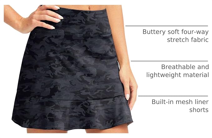 16" Golf Skorts for Women with 5 Pockets | Athletic, Tennis Skirt, High Waisted, Pickleball, Travel, Casual, Lightweight, Ruffle Summer Skirt, with Shorts