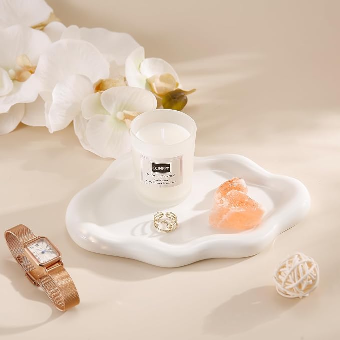 CCINPPY Ceramic Cloud Jewelry Tray Trinket Dish Key Bowl Nightstand Decor | Decorative Small Desk Tray Jewelry Plate Key Holder Bowl Cute Bedroom Room Decor Aesthetic, Gift for Women, White, Medium