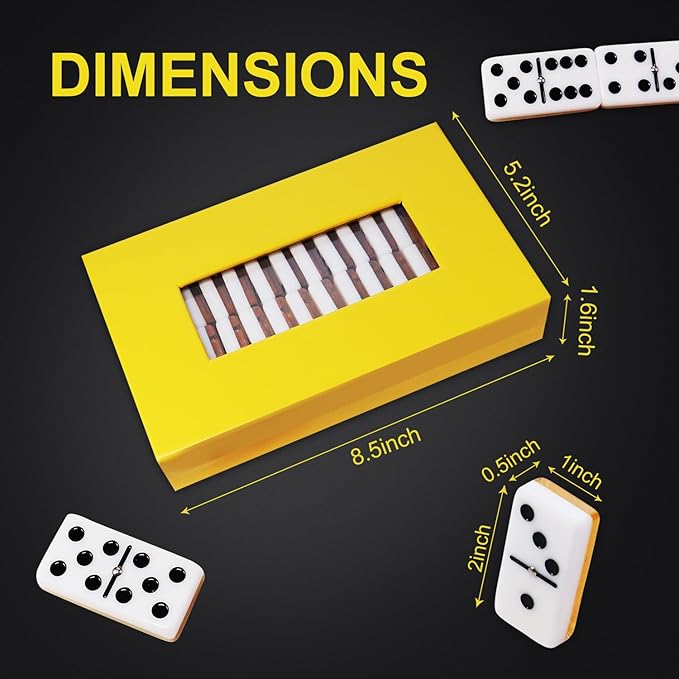 IDTQ Double Six Standard Domino Set - 28 Tile Classic Number Game for 2-4 Players (Yellow)