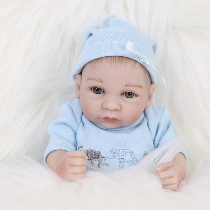 ENADOLL Reborn Baby Boy Doll Realistic Silicone Vinyl 10 inch Soft Body Lifelike Doll Gift Set for Ages 3+ (Open Eyes Blue boy)