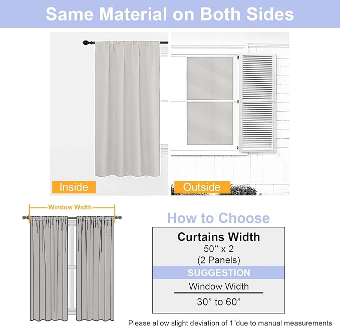 Simplebrand Ava Natural Extra Long 10ft Curtains for Patio 120 Inches Long 2 Panels Set, Room Darkening Solid Thermal Insulated Energy Saving Rod Pocket Window Treatment Curtains Drapes, 50 Wx120 L