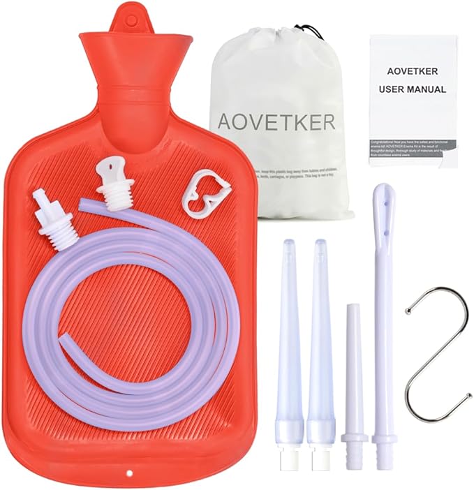 Enema Bag Kit for Women & Men, Colon Cleanse Enema Bag 2L with 4 Tips & Flow Control Clamp, 5ft Hose, Hook, Storage Bag