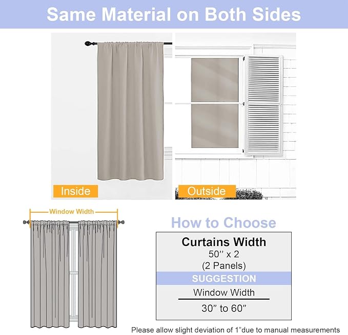 Simplebrand Ava Stone Blackout Curtains for Bedroom 63 Inch Length 2 Panels Set, Solid Thermal Insulated Privacy Living Room Window Treatment Curtains Blackout Drapes, W50 x L63 Inch