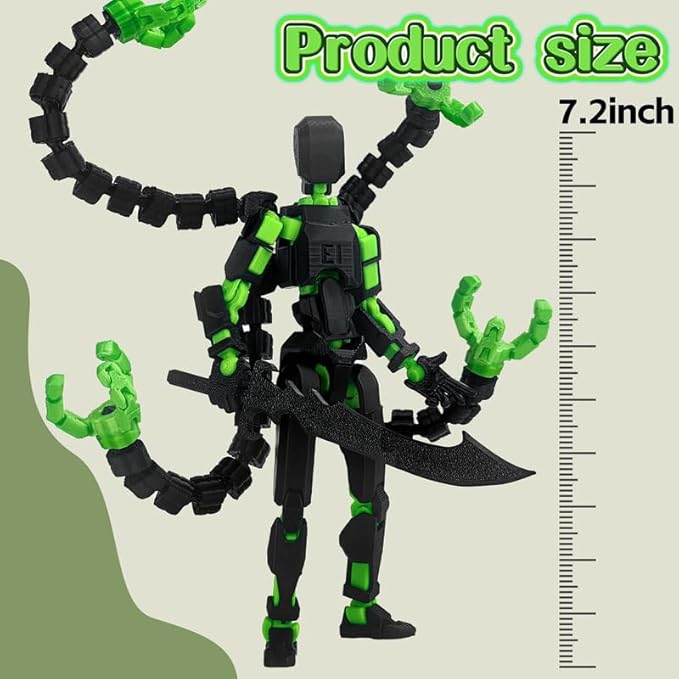 T13 Action Figure, Assembly Completed Dummy 13 Action Figures,T 13 3D Printed Toys - The Premium Action Figures for Sci-Fi Enthusiasts,Four Claws Robot (Black Green, 7.2 Inch)