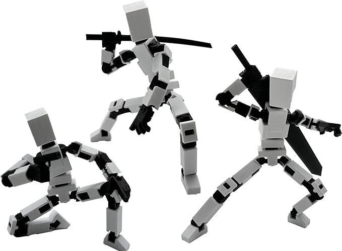 (Assembly Completed) 3D Printed Enlarge Body Size 8.13-inch Action Figure Lucky20, Full Body Mechanical Movable Toy, Multiple Accessories, Desk Decoration (White)
