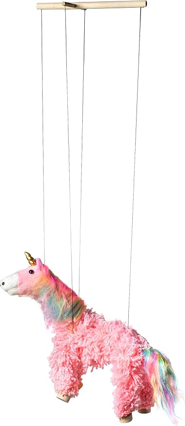 Artisan Owl Yarn and Plush Pink Unicorn Marionette Puppet - Wooden Feet and Detachable Strings, Styles Vary (Pink)
