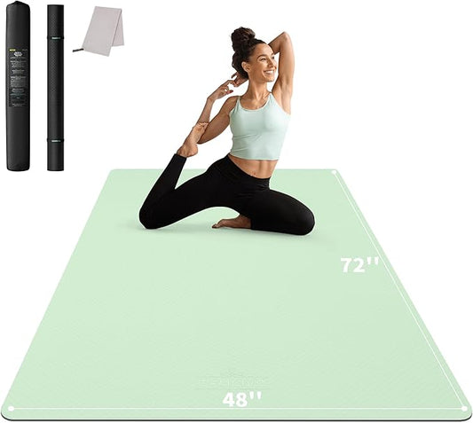 CAMBIVO Yoga Mat 72" x 48" Large Workout Mat for Home Gym Flooring | 6mm-12mm (0.24"-0.48") Extra Thick Exercise Mat for Apartment Fitness | High-Density TPE Cushioning for Joint Protection