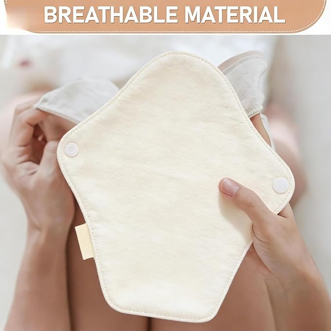 6 Pack Panty Liners 7.1" Reusable Organic Cotton Top Layer Washable Breathable Cloth Pads for Light Flow Postpartum and Bladder Leaks