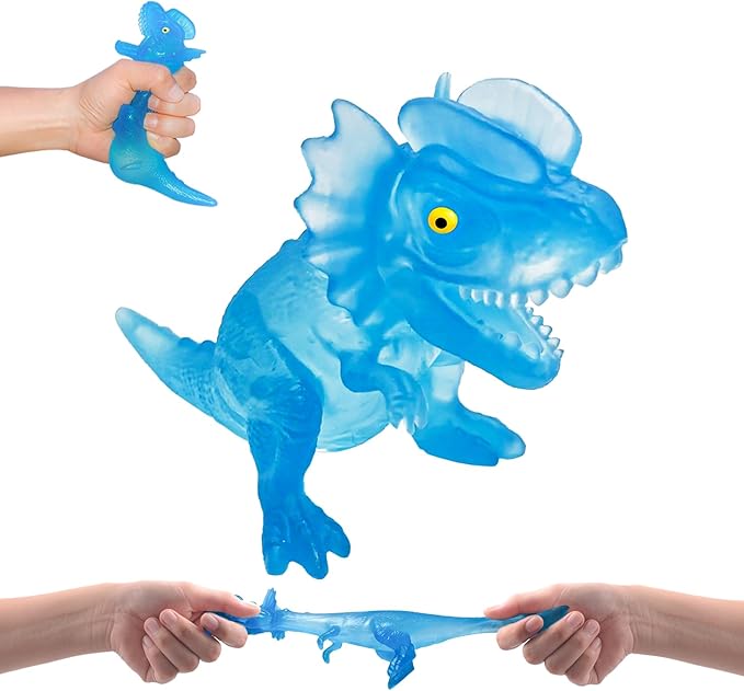BENSE 3.7" Squishy Sensory Fidget Toy with Dinosaur - Realistic Stress Relief Fidget Toy for Kids & Adults, Anxiety Relief Party Favors & Birthday Gift for Boys Girls (Blue, Ages 3+)